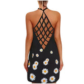 Sexy Hollow Out Summer Dress – Women's Halter Sleeveless Boho Sundress with Flower Dot Print - Himpall